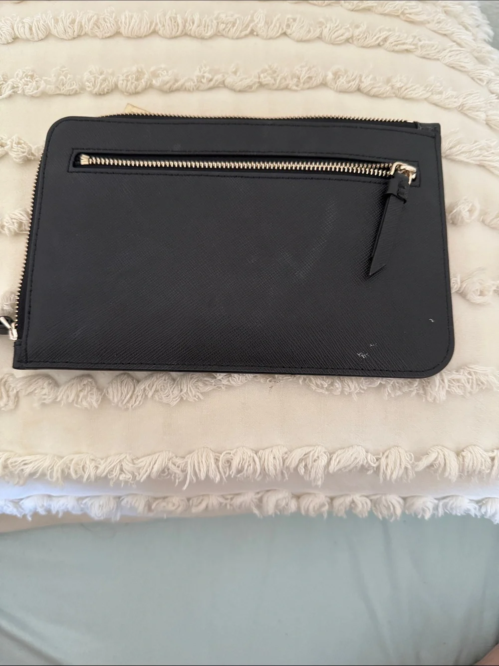 kate spade New York Black Saffiano Wristlet Clutch with Gold Logo